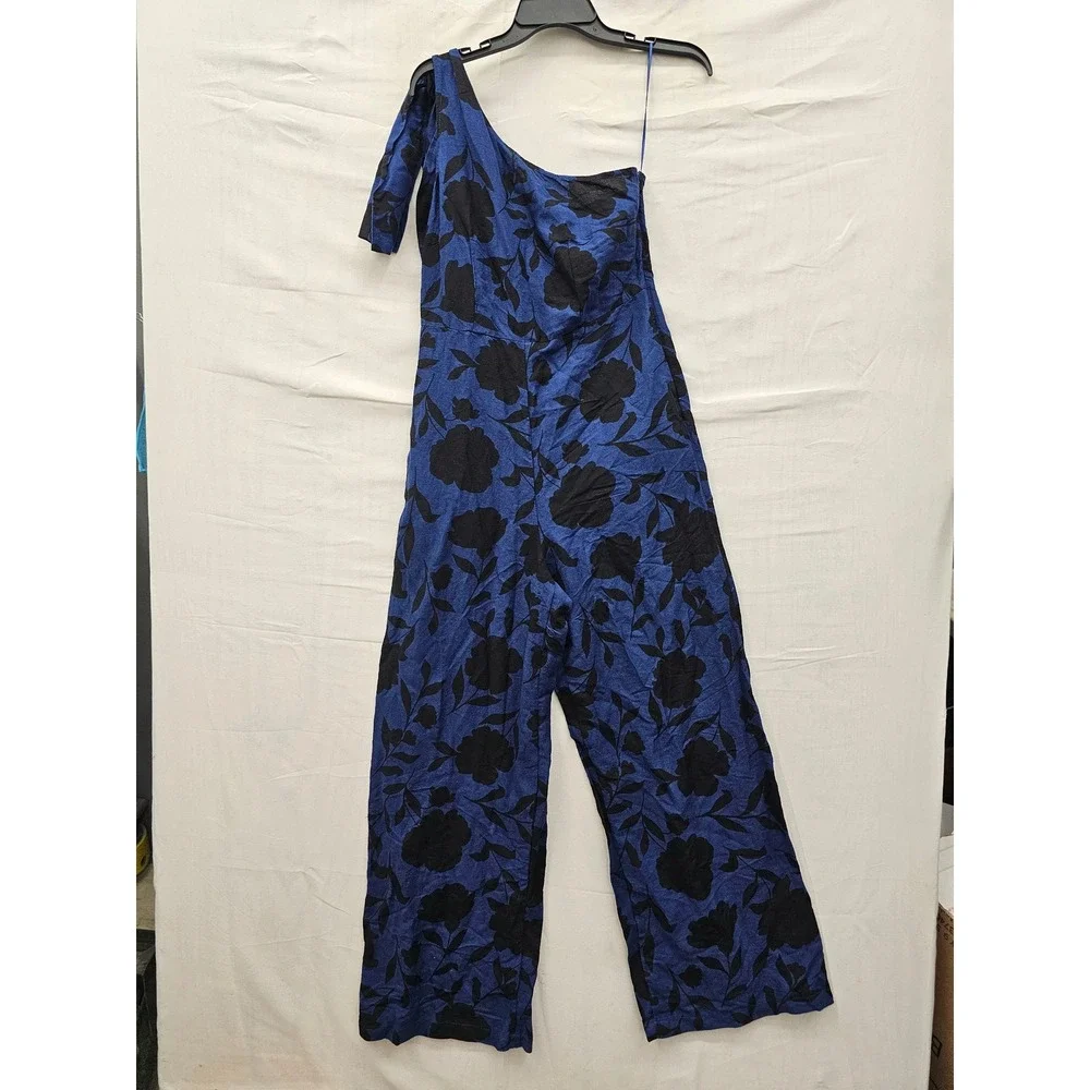 Kate Spade New York Womens One Shoulder Jumpsuit Blue Linen Blend Casual Size 6